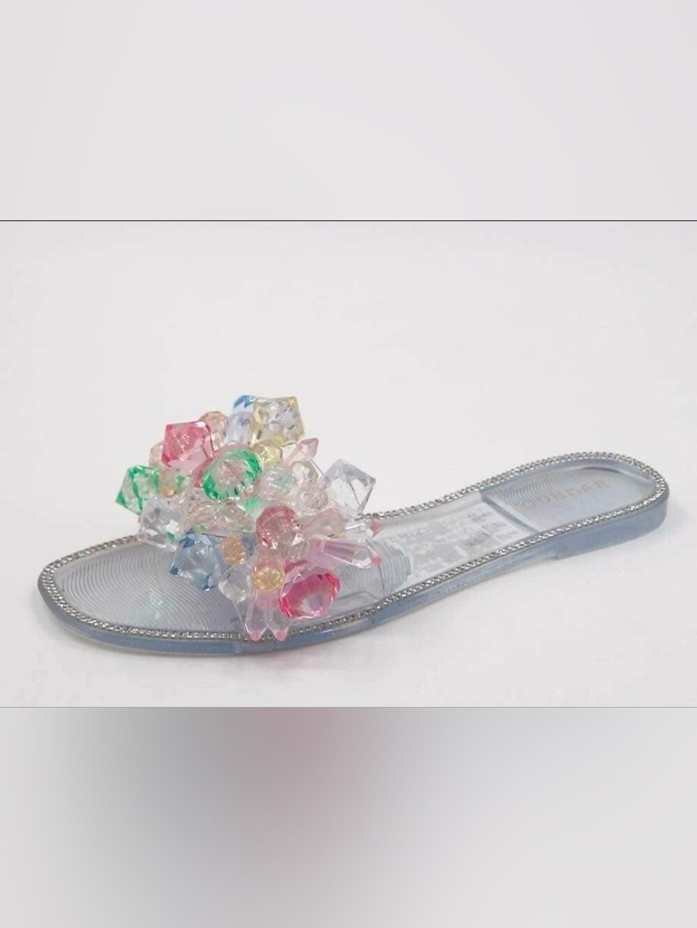 Bamboo Clear Multicolor Crystal Rock Candy Rhinestone Jelly Sandal Sz 10 Narrow